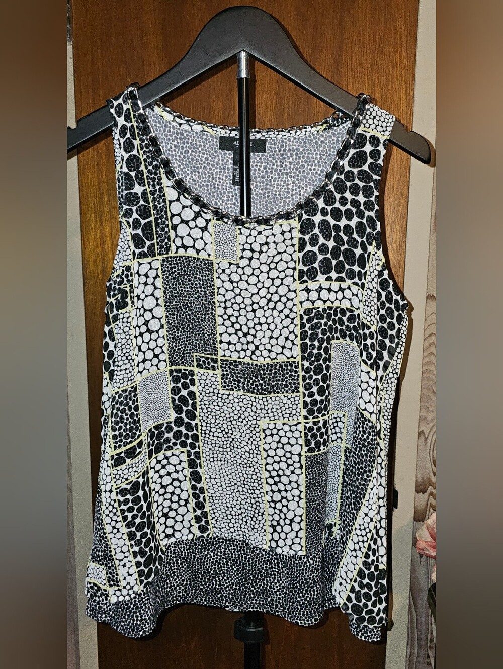 Alfani Black, White & Yellow Patchwork Chain-Trim Petite Tank Top